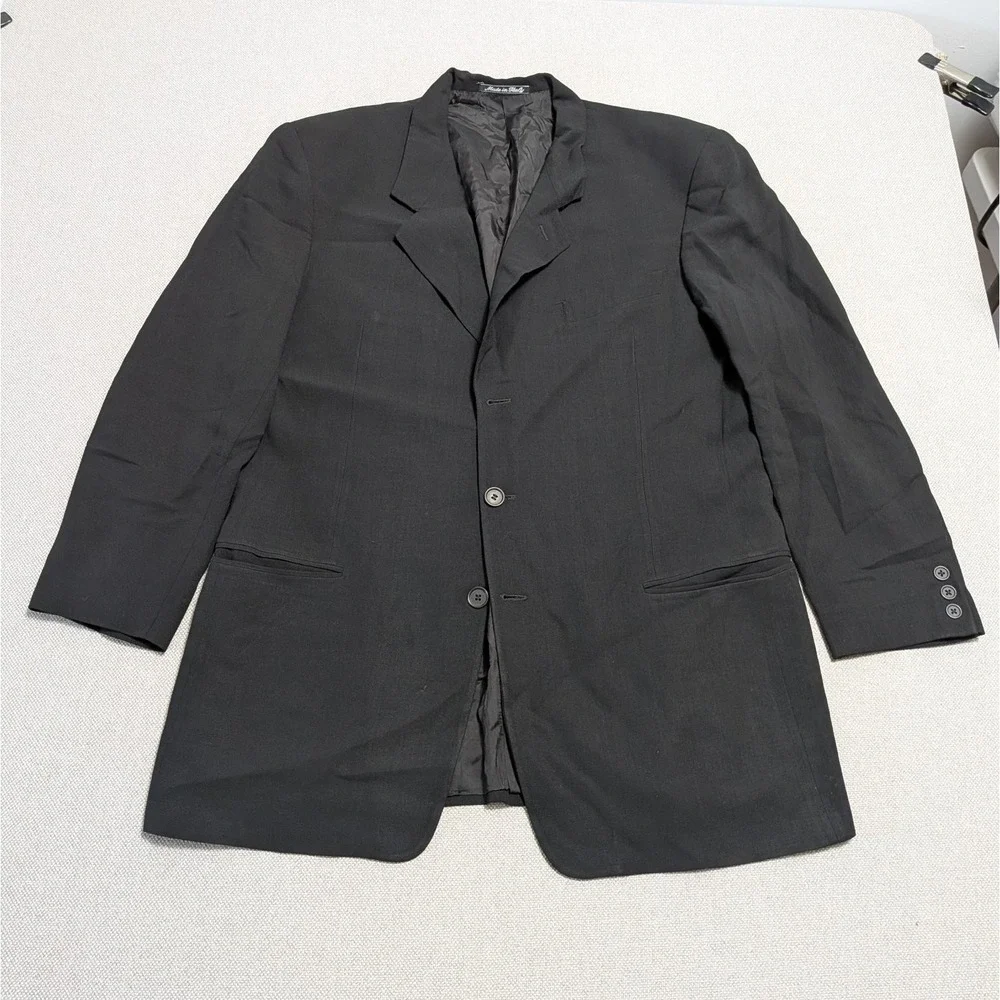 Giorgio Armani Men's Black 44L Suit Jacket Pure Virgin Wool Notch Italian Prom